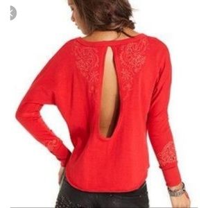 Free People Red Open-Back Scoop Neck Sweater